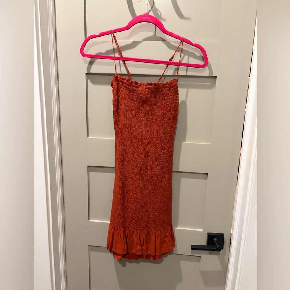Abercrombie & Fitch Rust Orange Smocked Mini Dress with Ruffle